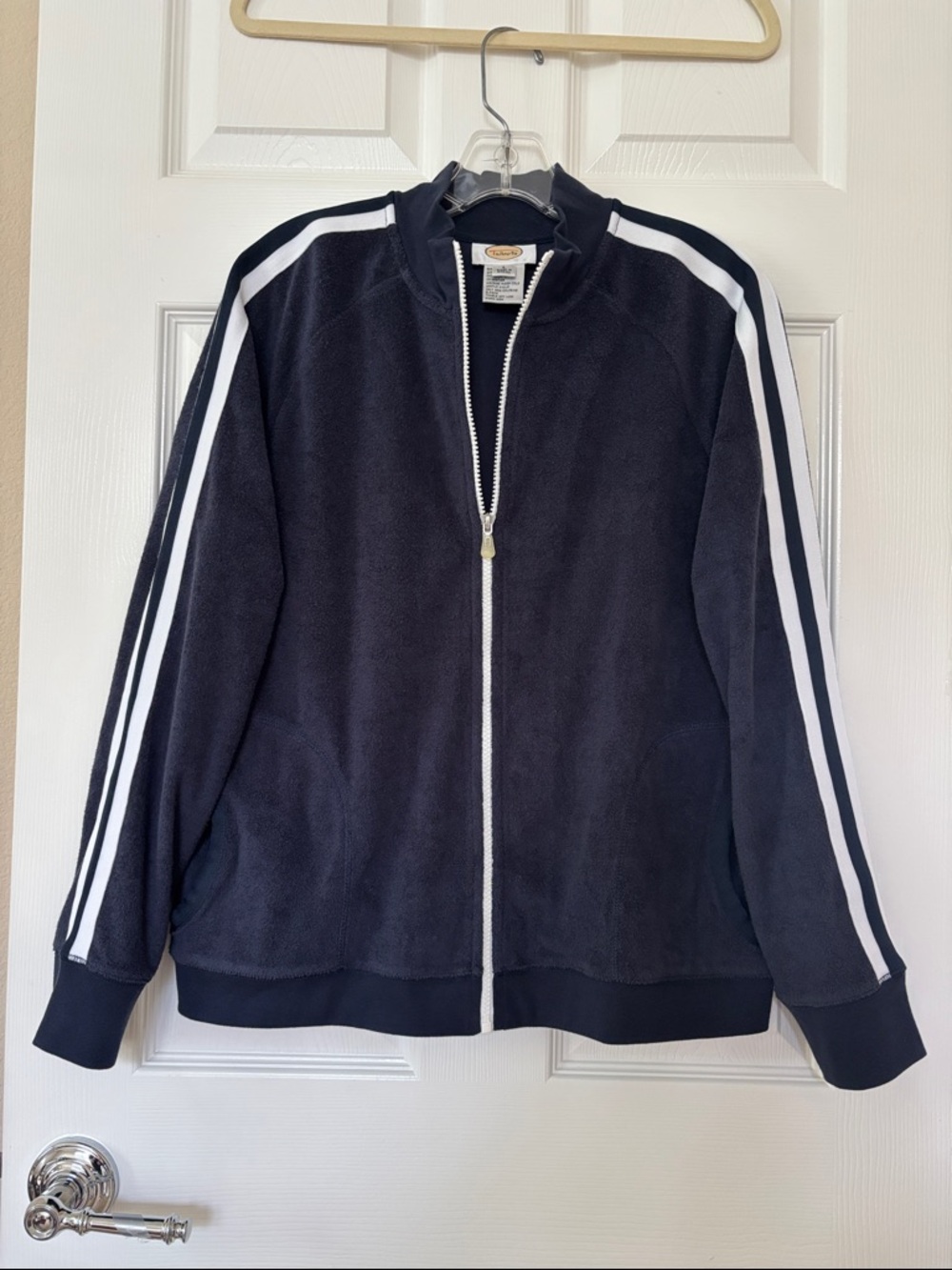 Navy Zip-Up Track Jacket with White Stripes
NOWT